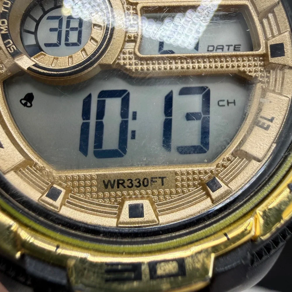 Armitron Digital Watch Black Gold Chronograph Sport Mens 7 Inch 28937